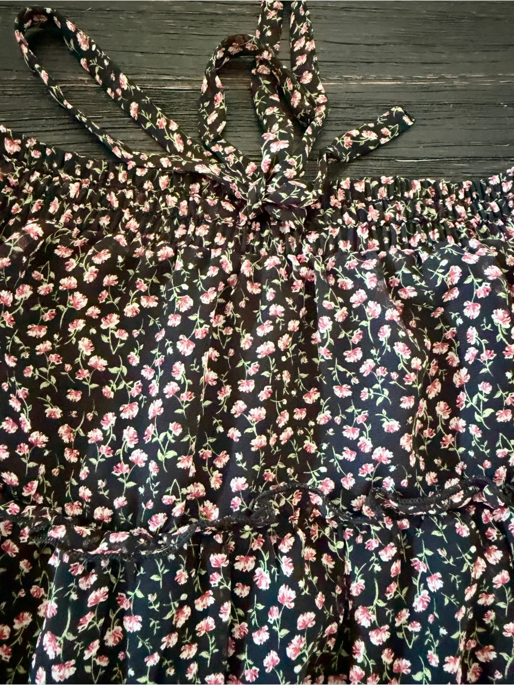 Sienna Sky Black Tiered Skirt with Pink Floral Print (Unworn)